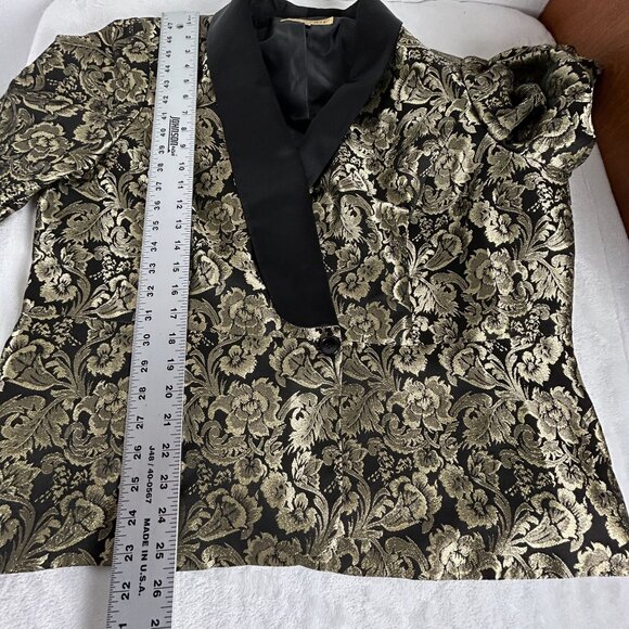 Nipon Boutique Womens Blazer Black Gold Floral Brocade Shawl Collar Size 20W - Picture 7 of 9